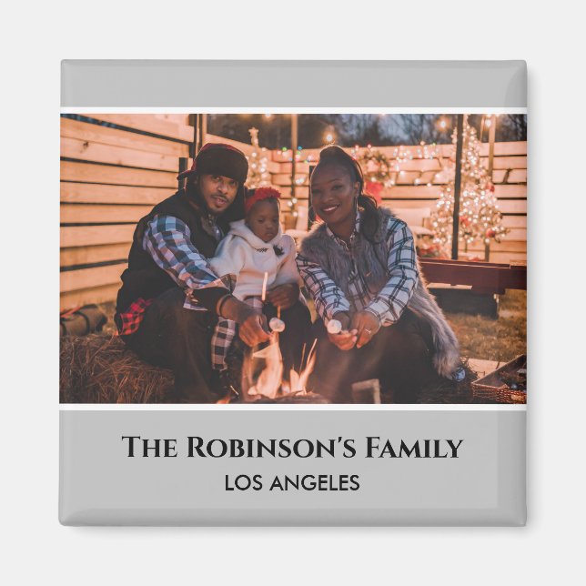 Personalisiertes Foto in Graurahmen mit Texten Magnet (Vorne)