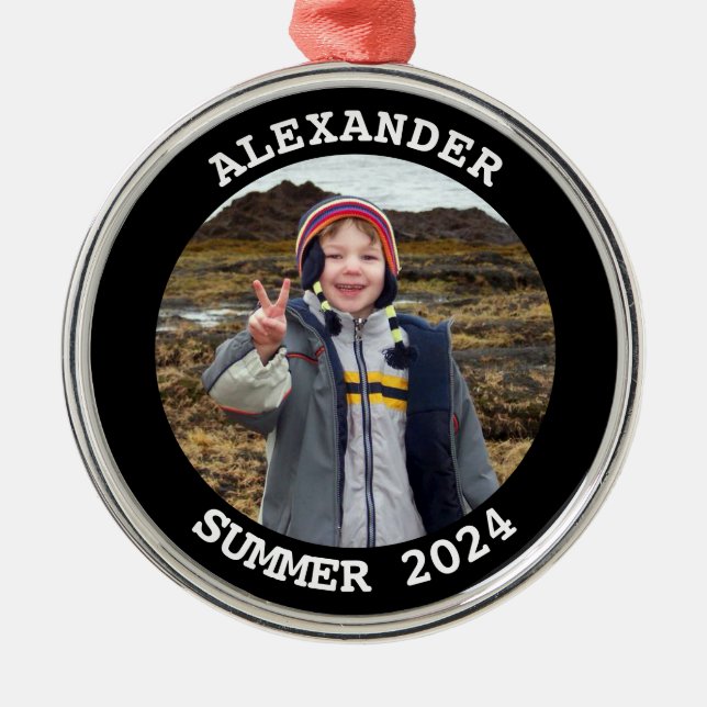 Personalisiertes Foto in Schwarz und Weiß Ornament Aus Metall (Vorne)