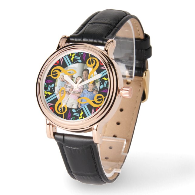 Personalisiertes Foto Jumbled Musiknoten Armbanduhr (Winkel)