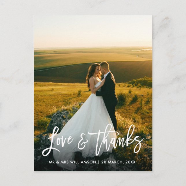 personalisiertes Foto Kalligraphie Hochzeit danke Postkarte (Vorderseite)