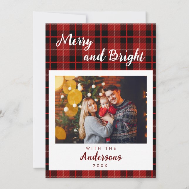 Personalisiertes Foto kariert Feiertagskarte (Vorderseite)