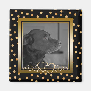 Personalisiertes Foto Keepake Black Gold Polka Dot Magnet