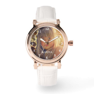 Personalisiertes Foto Kinder Familienname Überwach Armbanduhr