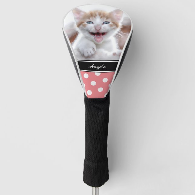 Personalisiertes Foto Koralle und weißer Polka Dot Golf Headcover (Vorderseite)
