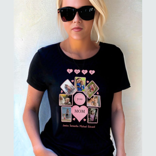 Personalisiertes Foto LIEBE Sie MAMA mit Herz Schw T-Shirt (Von Creator hochgeladen)