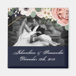 Personalisiertes Foto Magnet Geometric Garden Navy