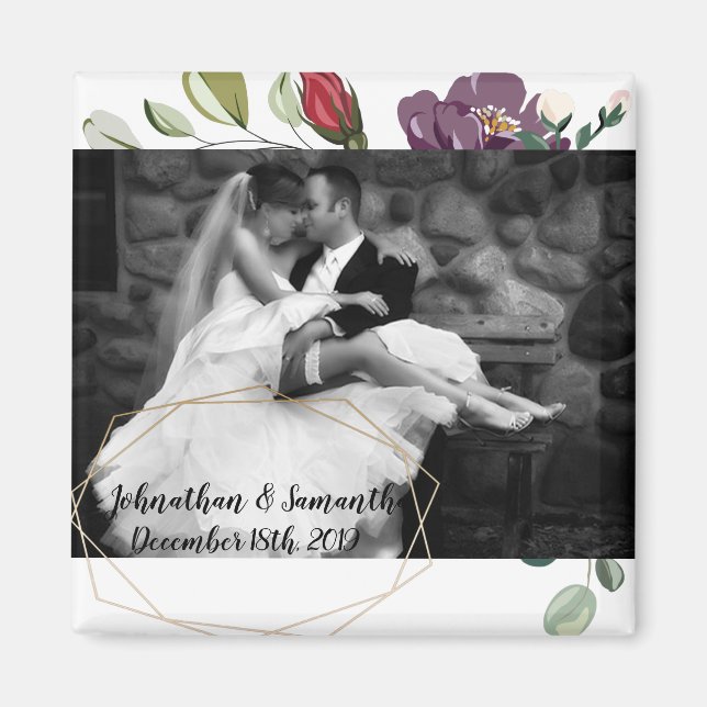 Personalisiertes Foto Magnet White Roses Gold Geom (Vorne)