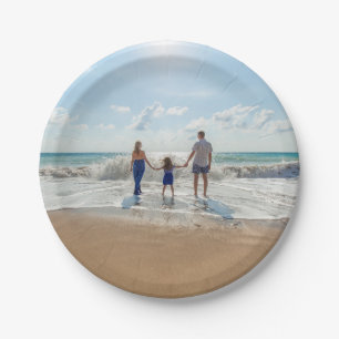 Personalisiertes Foto mit Familie am Strand Pappteller