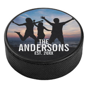 Personalisiertes Foto mit Familienname Eishockey Puck