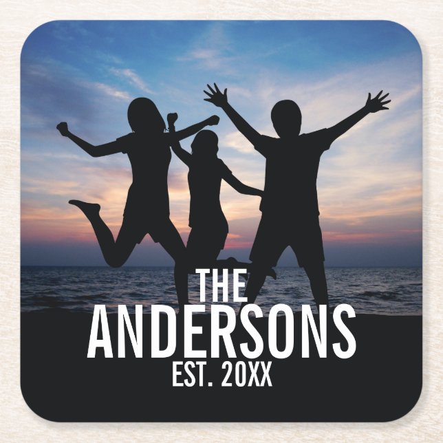 Personalisiertes Foto mit Familienname Rechteckiger Pappuntersetzer (Vorderseite)