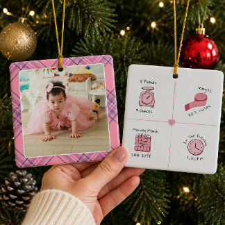 Personalisiertes Foto mit Geburtsstatistiken für B Keramikornament