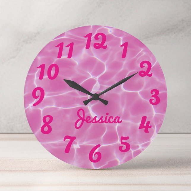 Personalisiertes Foto mit heißen rosa Zahlen Große Wanduhr (Hot Pink Numbered Photo Large Clock)
