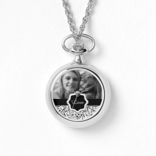 Personalisiertes Foto mit Herz-Liebe Doodle-Muster Armbanduhr