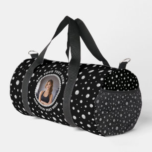 Personalisiertes Foto mit Perlenkreis auf Schwarz Duffle Bag
