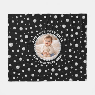 Personalisiertes Foto mit Perlenkreis auf Schwarz Fleecedecke