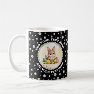Personalisiertes Foto mit Perlenkreis auf Schwarz Kaffeetasse