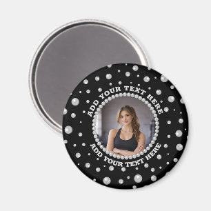 Personalisiertes Foto mit Perlenkreis auf Schwarz Magnet