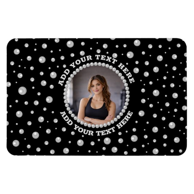 Personalisiertes Foto mit Perlenkreis auf Schwarz Magnet (Horizontal)