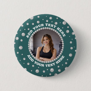 Personalisiertes Foto mit Perlenkreis auf Türkis Button