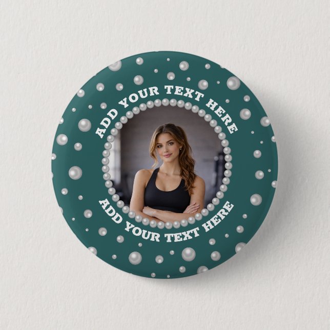 Personalisiertes Foto mit Perlenkreis auf Türkis Button (Vorderseite)