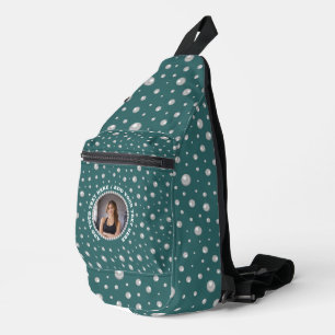 Personalisiertes Foto mit Perlenkreis auf Türkis Crossbody Bag
