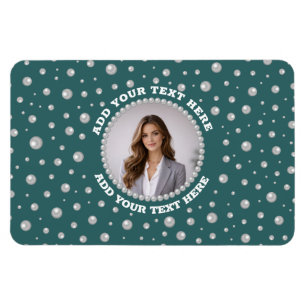 Personalisiertes Foto mit Perlenkreis auf Türkis Magnet