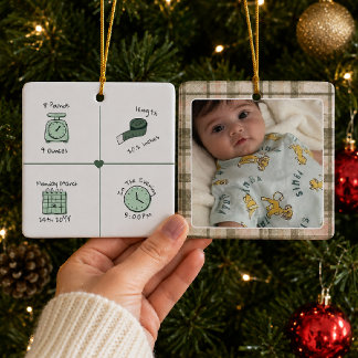 Personalisiertes Foto mit Plaid-Muster und Baby-Ge Keramikornament