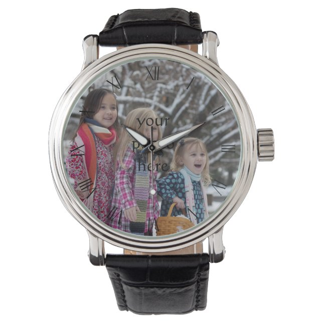 Personalisiertes Foto mit römischen Zahlen Armbanduhr (Vorderseite)