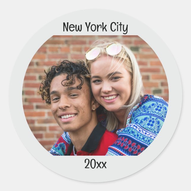 Personalisiertes Foto mit zwei Zeilen benutzerdefi Runder Aufkleber (Vorderseite)