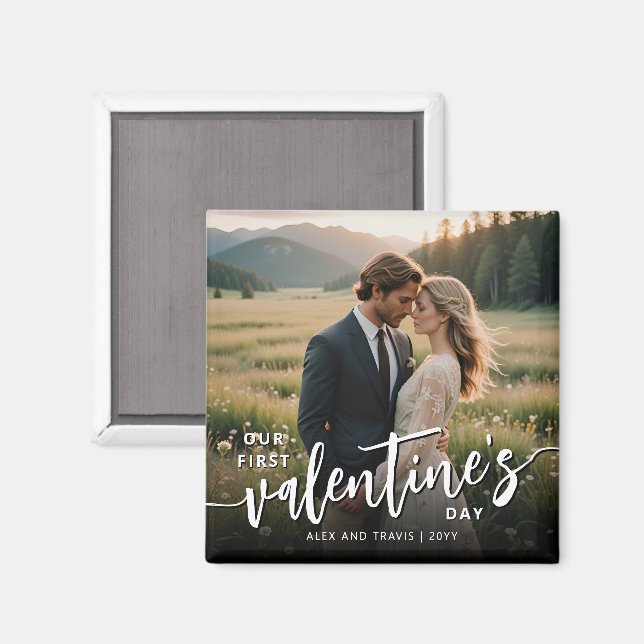 Personalisiertes Foto Modernes Erstes Valentinstag Magnet (Vorderseite/Rückseite)
