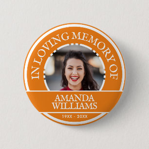 Personalisiertes Foto Modernes Memorial Orange Button
