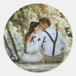 Personalisiertes Foto Monogram Wedding Runder Aufkleber