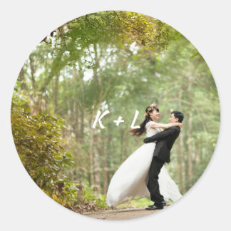 Personalisiertes Foto Monogram Wedding Runder Aufkleber