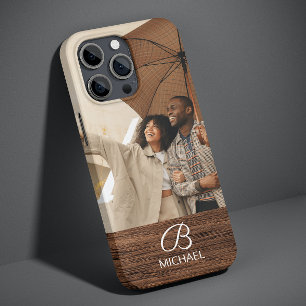 Personalisiertes Foto-Monogramm Warmbraune Holzmas Case-Mate iPhone Hülle