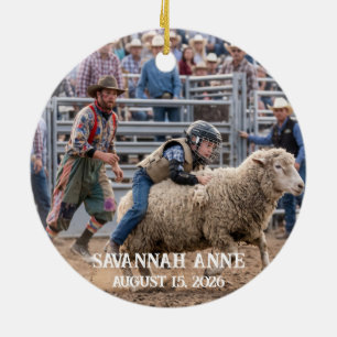 Personalisiertes Foto Mutton Bustin Rodeo Mädchen Keramik Ornament