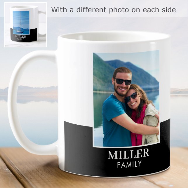 Personalisiertes Foto Name Black Modern Kaffeetasse (Von Creator hochgeladen)