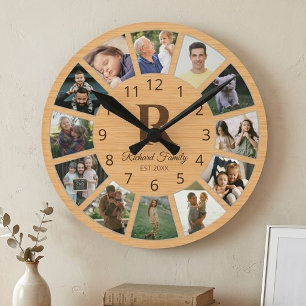 Personalisiertes Foto & Name der Familie mit Bilde Runde Wanduhr
