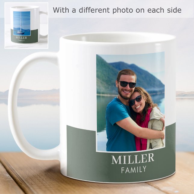 Personalisiertes Foto Name Green Modern Kaffeetasse (Von Creator hochgeladen)