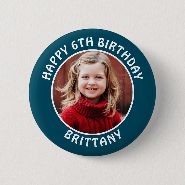 Personalisiertes Foto, Name und Alter Geburtstag Button (Vorderseite)