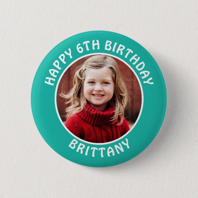 Personalisiertes Foto, Name und Alter Geburtstag Button (Vorderseite)