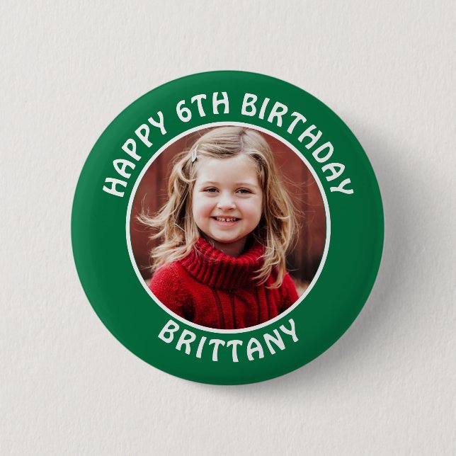 Personalisiertes Foto, Name und Alter Geburtstag Button (Vorderseite)