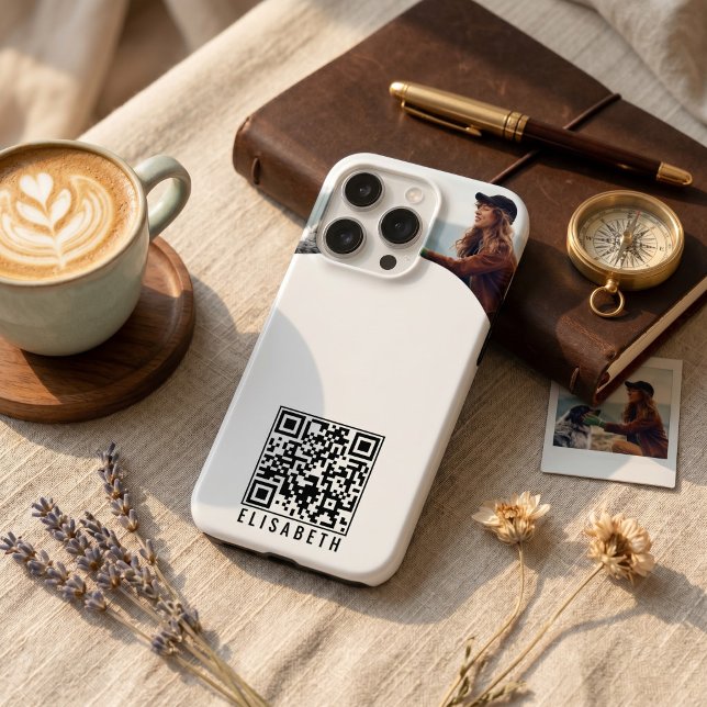 Personalisiertes Foto, Name und QR-Code Telefoncas Case-Mate iPhone Hülle (Personalized Photo, Name & QR Code Phone Case)