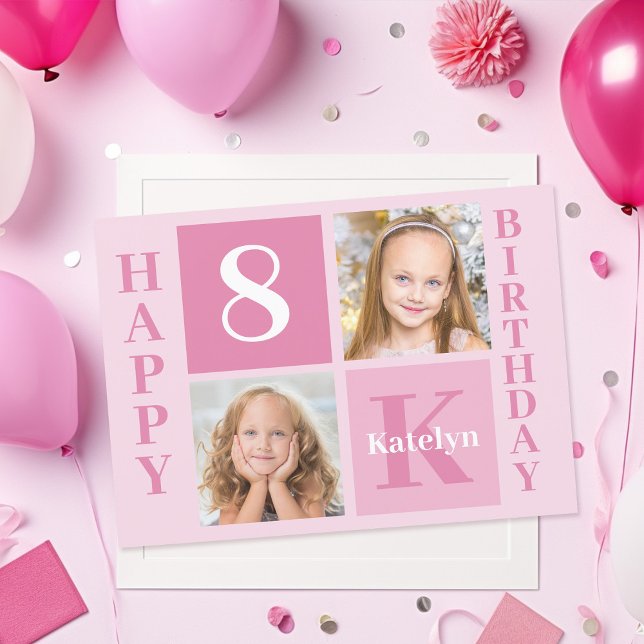 Personalisiertes Foto Niedlich Pink Girls Happy Bi Karte (Von Creator hochgeladen)