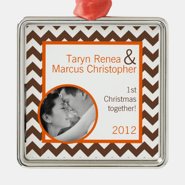 Personalisiertes Foto Ornament Braun Orange Zickza (Vorne)