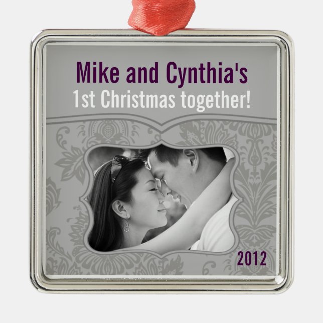 Personalisiertes Foto Ornament Moderne Grau Damask (Vorne)