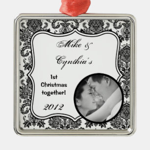 Personalisiertes Foto Ornament Schwarz-weiß Damask