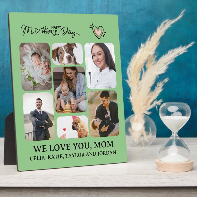 Personalisiertes Foto Plaque-Geschenk für Mama Fotoplatte (Personalized Mom's Day Gift: 7-Photo Collage Green Plaque with Easel)
