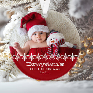Personalisiertes Foto Red White Babys Erste Weihna Ornament