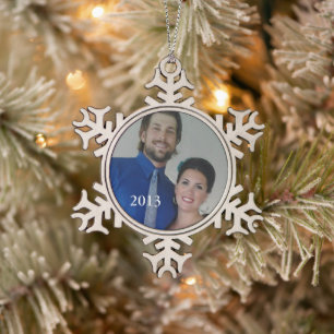 Personalisiertes Foto Retro Garland Couple's Foto Schneeflocken Zinn-Ornament