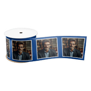 Personalisiertes Foto Ribbon White auf Dunkelblau Satinband